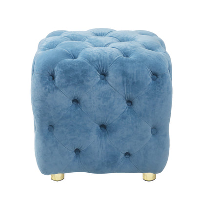 Blue Modern Velvet Upholstered Ottoman