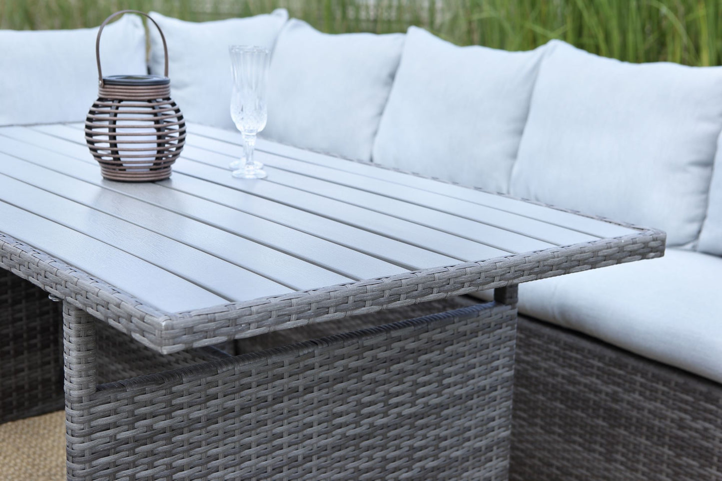7-pieces pe rattan wicker patio dining sectional cusions sofa set with grey cushions