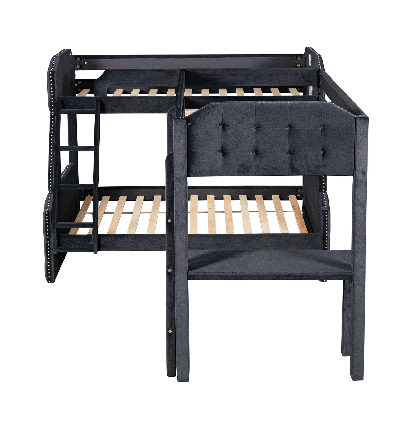 l-shaped twin over full bunk bed and twin sie loft bed with desk