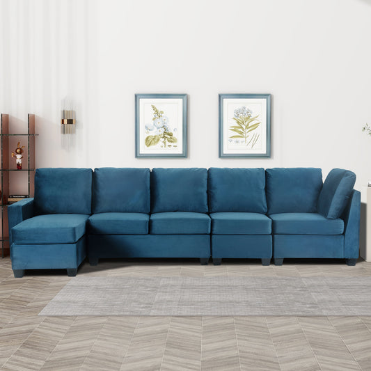 Modern L shape Sectional Sofa With USB Charging Port, Navy