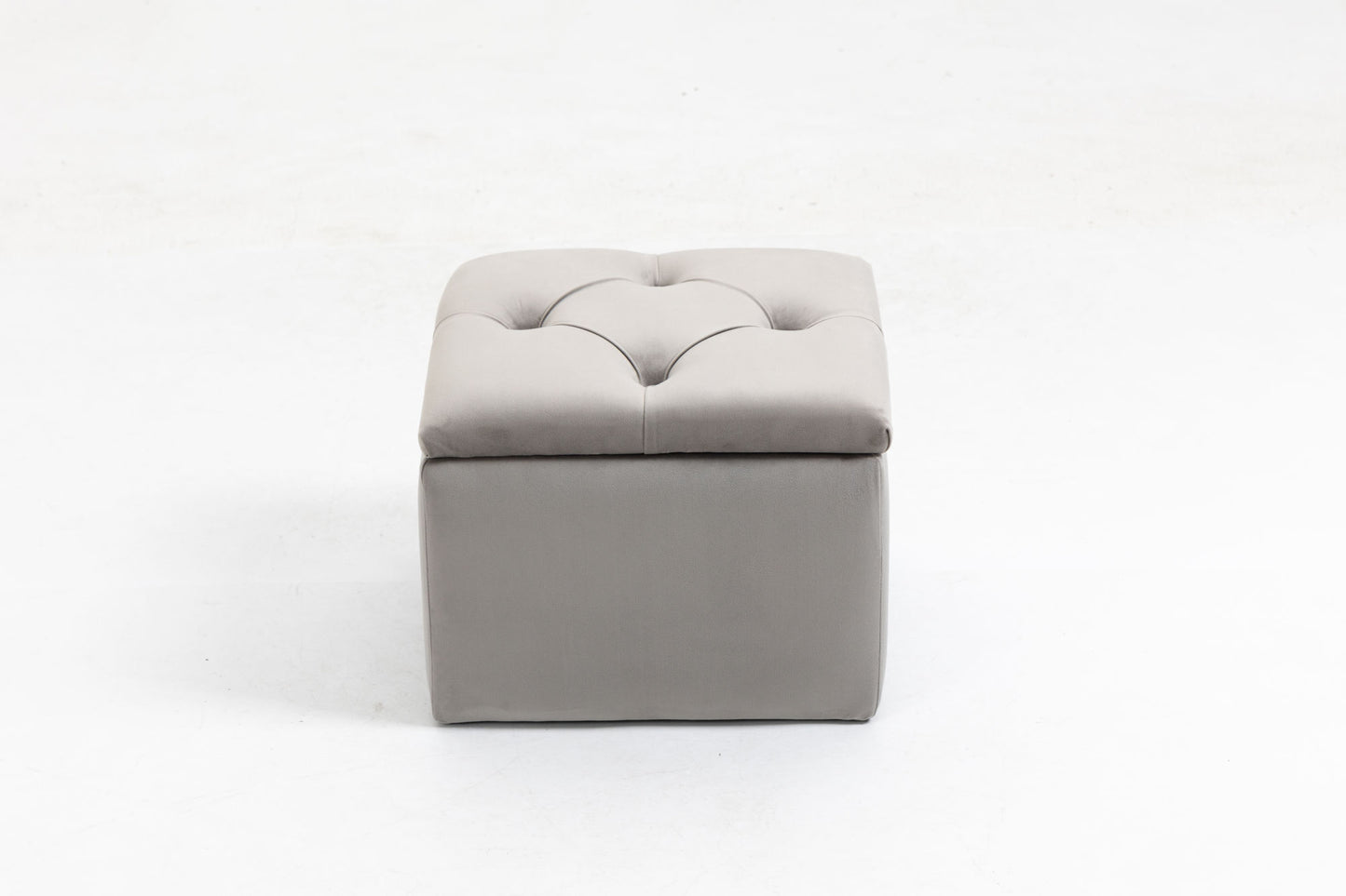 set of 3 47.5" wide upholstered storage ottoman with tufted top and solid wood legs gray