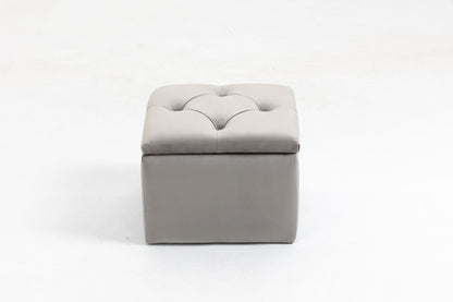 Set of 3 47.5" Wide Upholstered Storage Ottoman with Tufted Top and Solid Wood Legs Gray