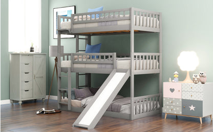 Twin-Over-Twin-Over-Twin Triple Bed with Built-in Ladder and Slide