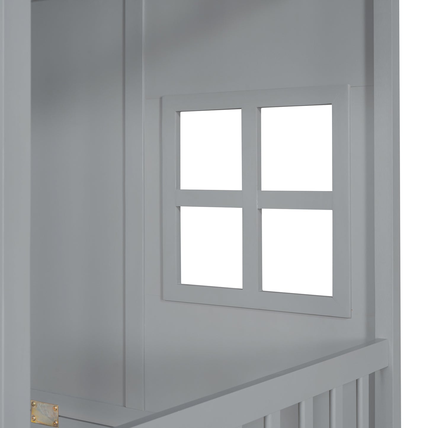 wood house bed with twin size trundle, gray