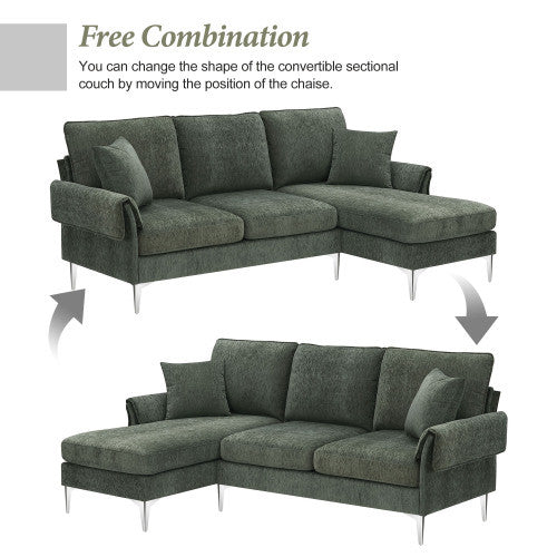 chenille l-shaped sofa with 2 pillows
