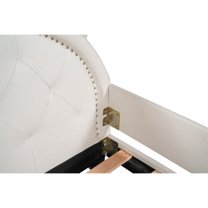 Upholstered Bed with Carton Ears Shaped Headboard, White