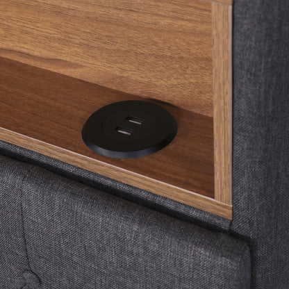Upholstered Platform Bed with Storage Headboard, LED, USB Charging and 2 Drawers