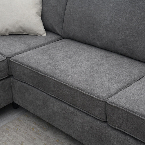 modern l shape couch with 3 pillows