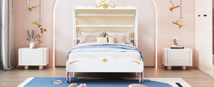 Princess Carriage Bed with Canopy, White+Pink+Gold