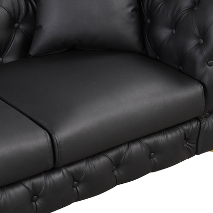 Button Tufted Upholstered Sofa, Black