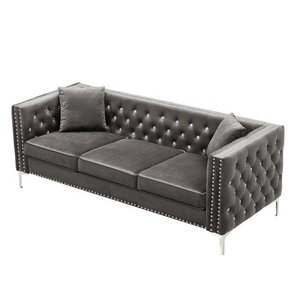 Modern Velvet Sofa Tufted Set with 2 Pillows Included