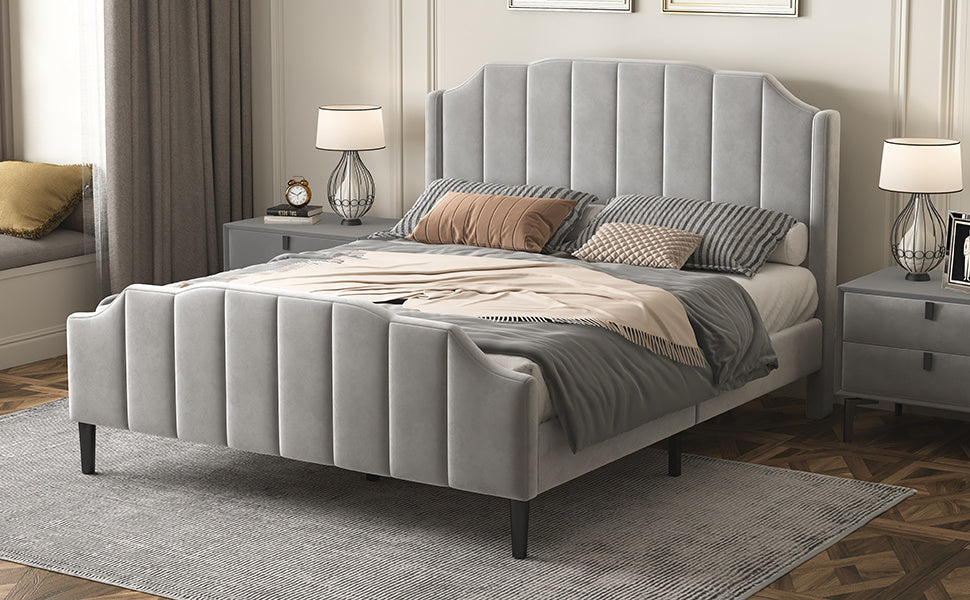 geyser velvet upholstered platform bed gray