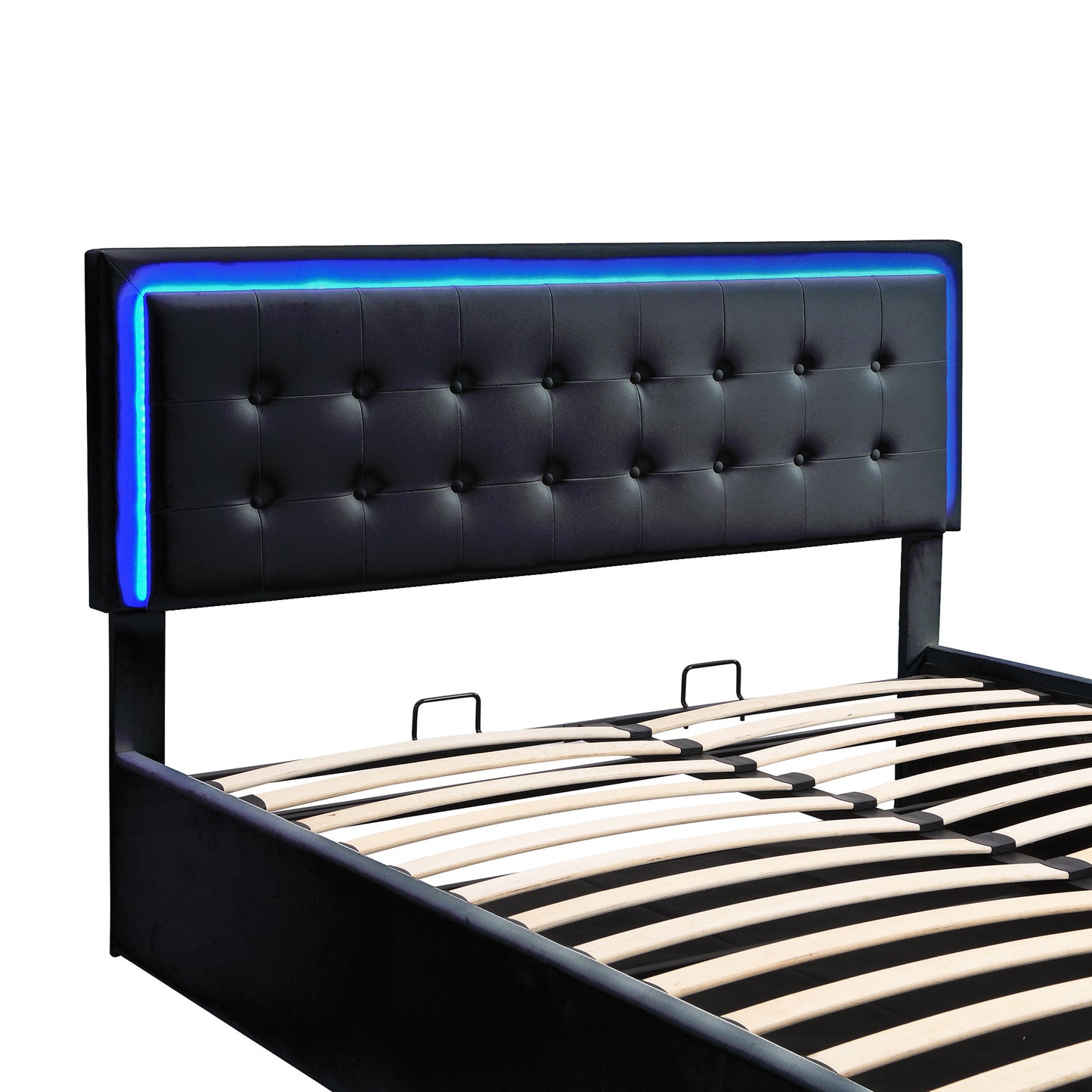 tufted upholstered platform bed with hydraulic storage system & pu storage bed with led lights