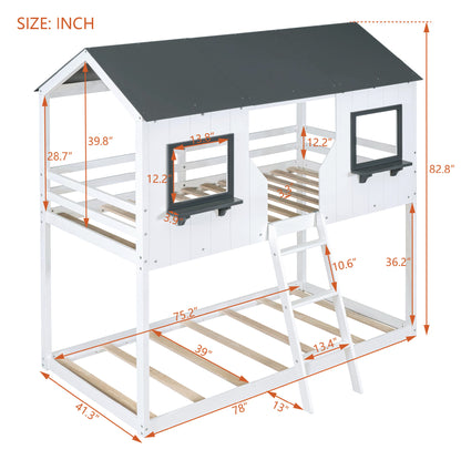 Twin Over Twin Bunk Bed with Roof