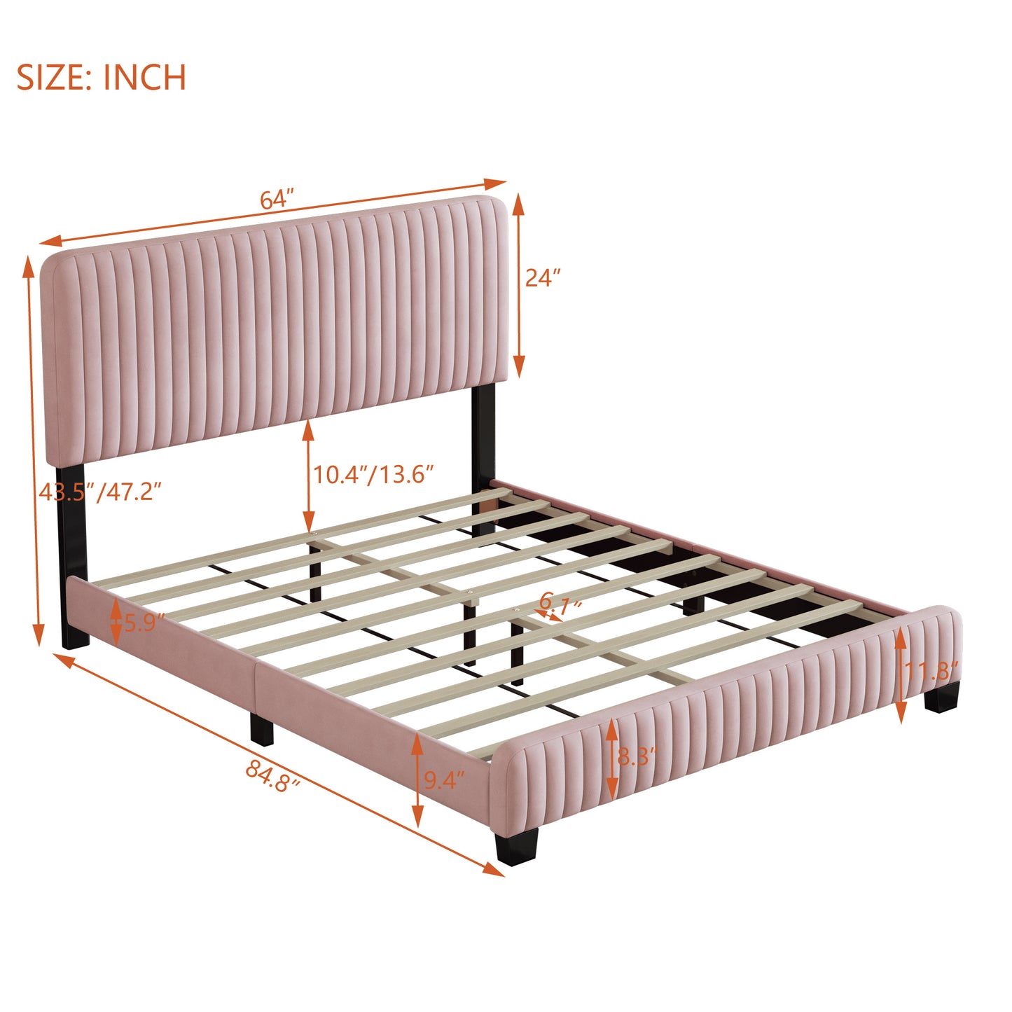 queen size upholstered platform bed,pink