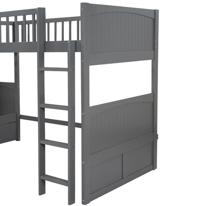 Twin Size Bunk Bed with a Loft Bed attached and Two Drawers, Gray
