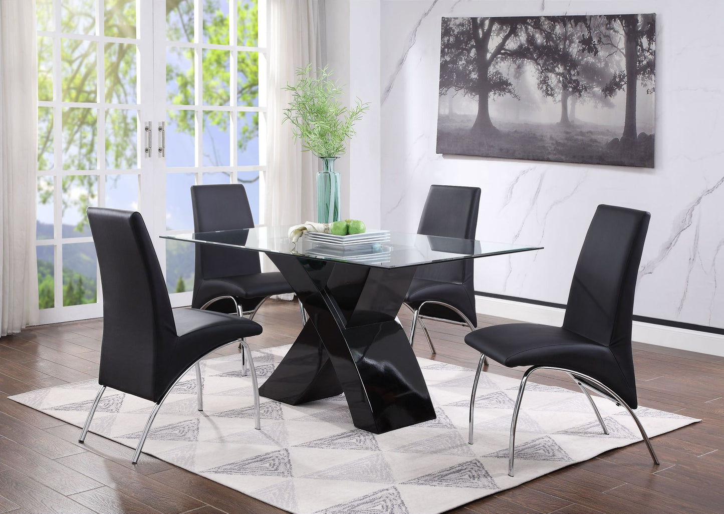 acme pervis dining table in black & clear glass