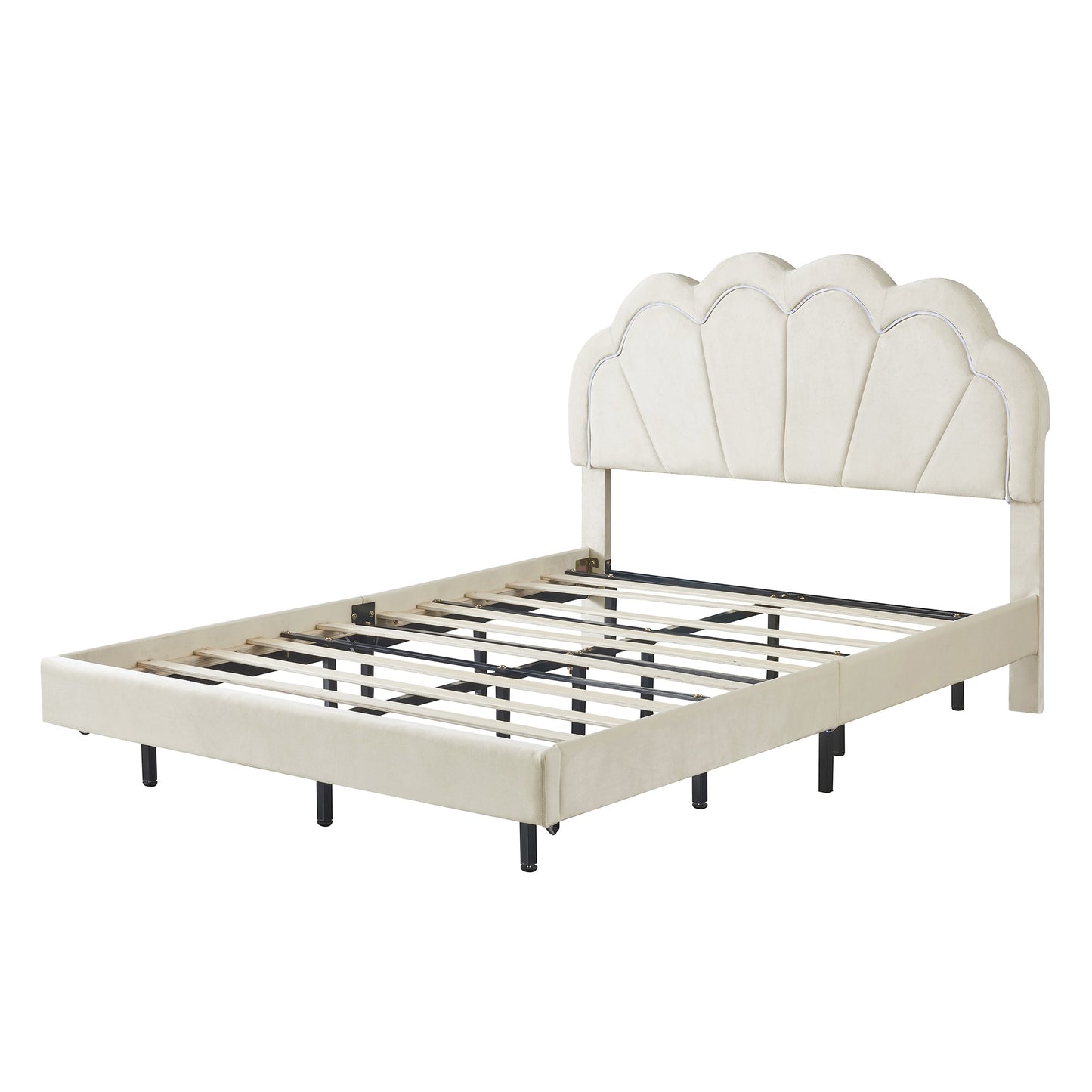smart led bed frame with elegant flowers headboard