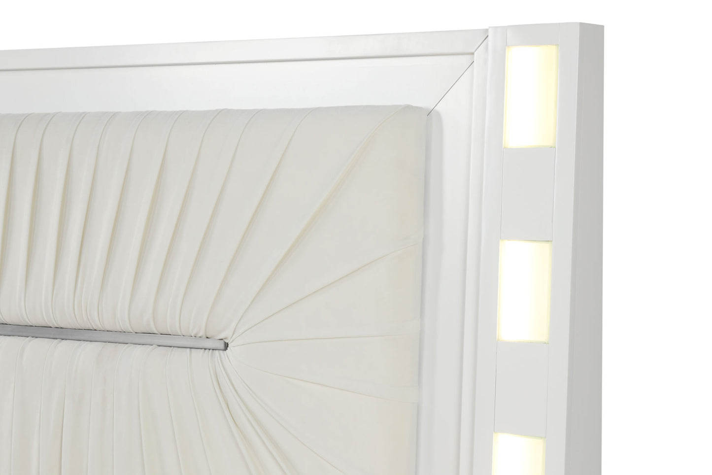 coco led queen size bed made with wood in milky white color
