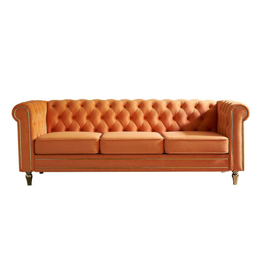 Chesterfield Velvet Sofa, Orange