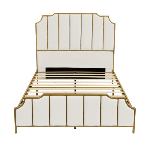 lilly upholstered platform bed & high headboard with wood slat support, velvet white