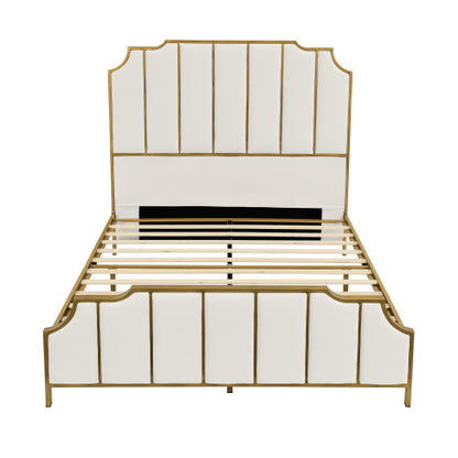 Lilly Upholstered Platform Bed & High headboard with Wood Slat Support, Velvet White