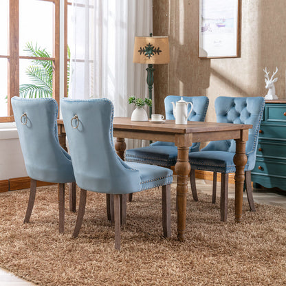 Nikki Collection Modern High-end Tufted Dining Chairs 2-Pcs Set, Light Blue