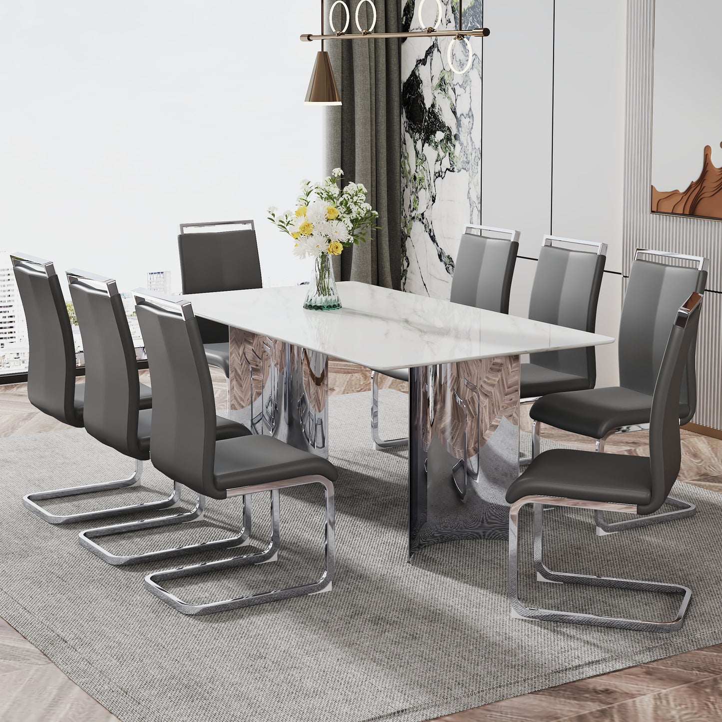 zara marble dining table, silver