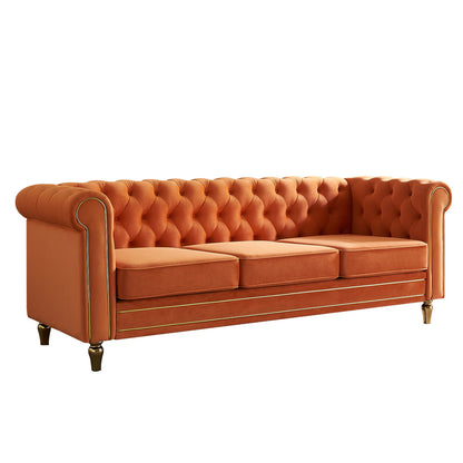 Chesterfield Velvet Sofa, Orange