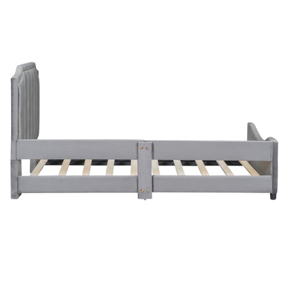 Maya Upholstered Bed with Classic Stripe Shaped Headboard, Gray