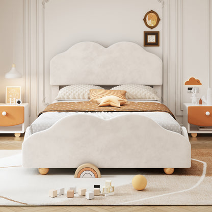 Upholstered Bed with Cloud Shaped bed board, Beige