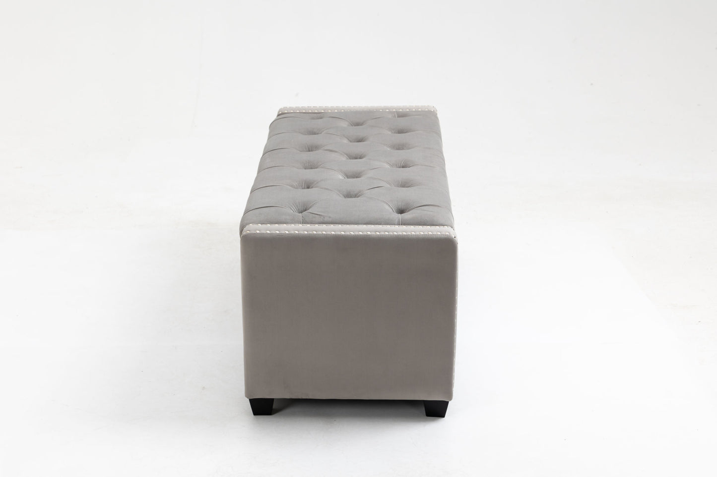 set of 3 47.5" wide upholstered storage ottoman with tufted top and solid wood legs gray