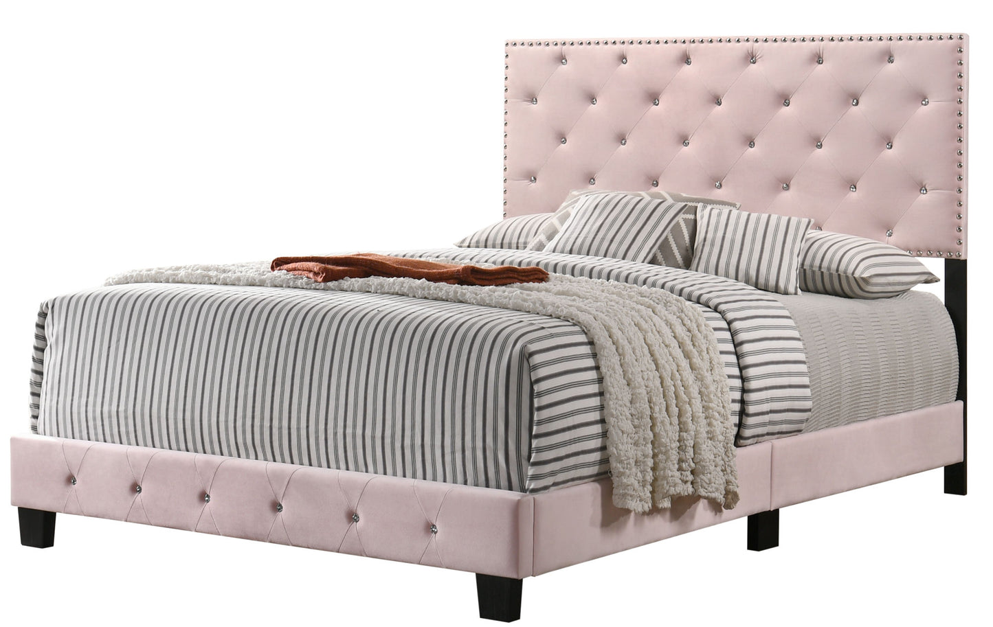 velvet suffolk upholstered bed, pink