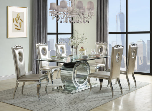 ACME Noralie DINING TABLE Mirrored & Faux Diamonds