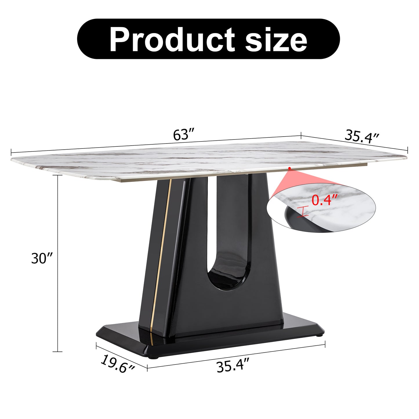 a modern, minimalist, and luxurious dining table with a white imitation marble tabletop and mdf legs with u-shaped brackets. tables in restaurants and living rooms 63"*35.4"*30 f-u