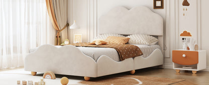 Upholstered Bed with Cloud Shaped bed board, Beige