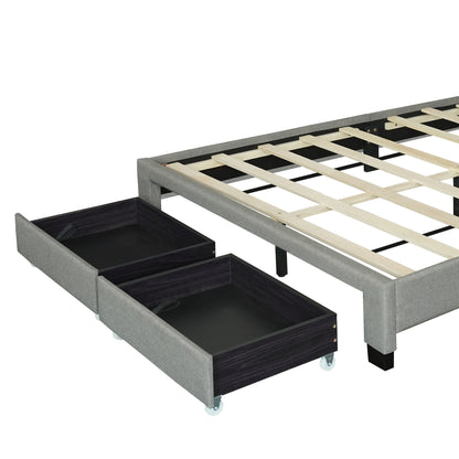 Queen Size Upholstered Bed with Adjustable Height  Storage