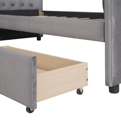 Sara Upholstered Bed with Drawers, Gray