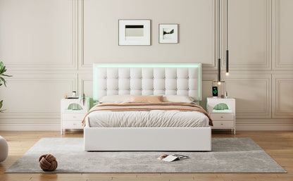 Tufted Upholstered Platform Bed with Hydraulic Storage System & PU Storage Bed with LED Lights