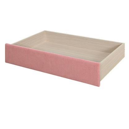 Corduroy Bed with Two Drawers and Wood Slat, Pink