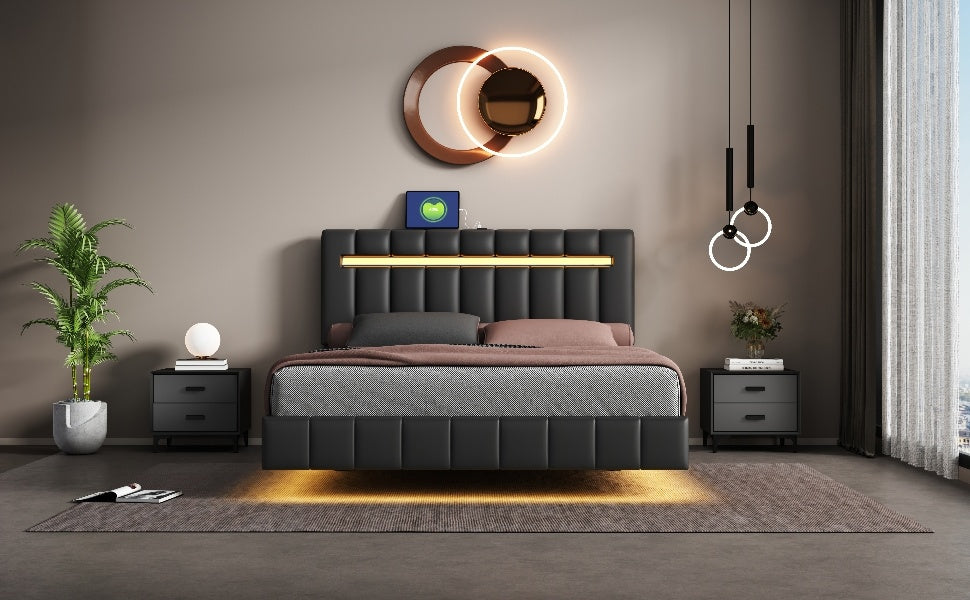 floating bed frame with led lights and usb charging #3