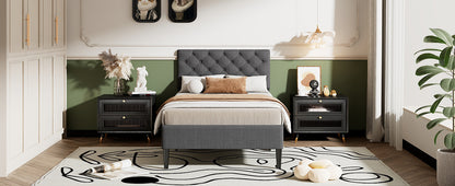 Upholstered Linen Platform Bed, Gray