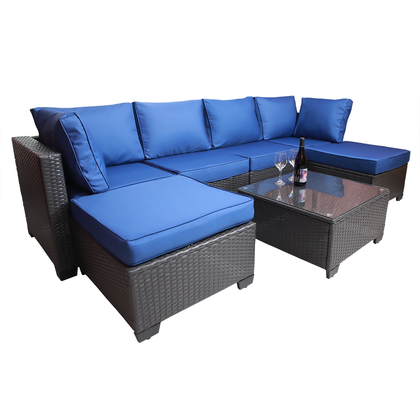 7-piece pe rattan wicker cushioned sofa sets and coffee table