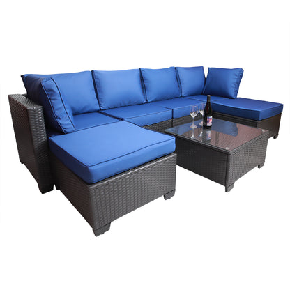 7-Piece PE Rattan Wicker Cushioned Sofa Sets and Coffee Table