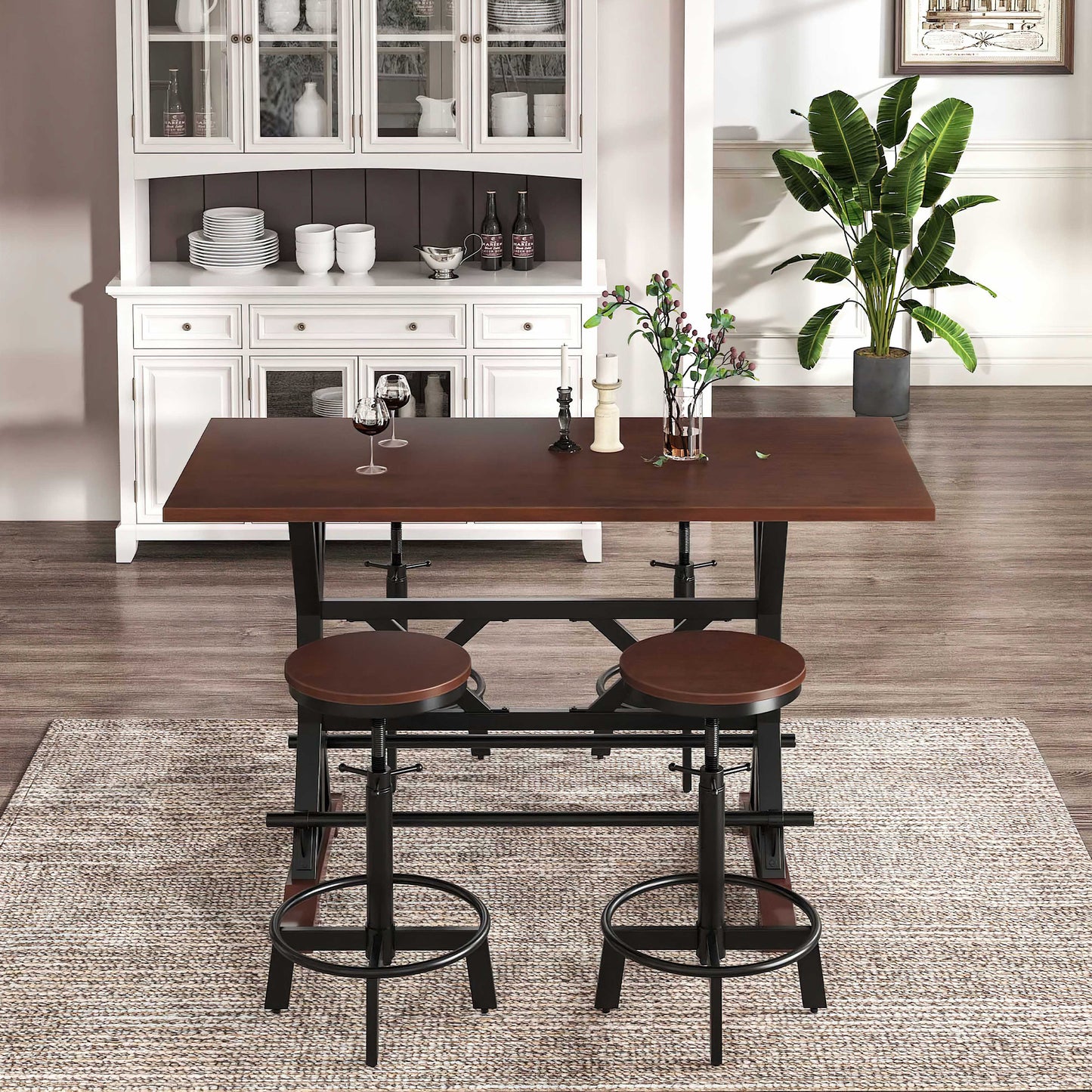 5-piece dining table set, 59" wooden