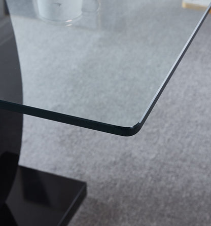 Double Pedestal Dining Table- Tempered Glass, Black