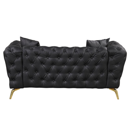Button Tufted Upholstered Sofa, Black