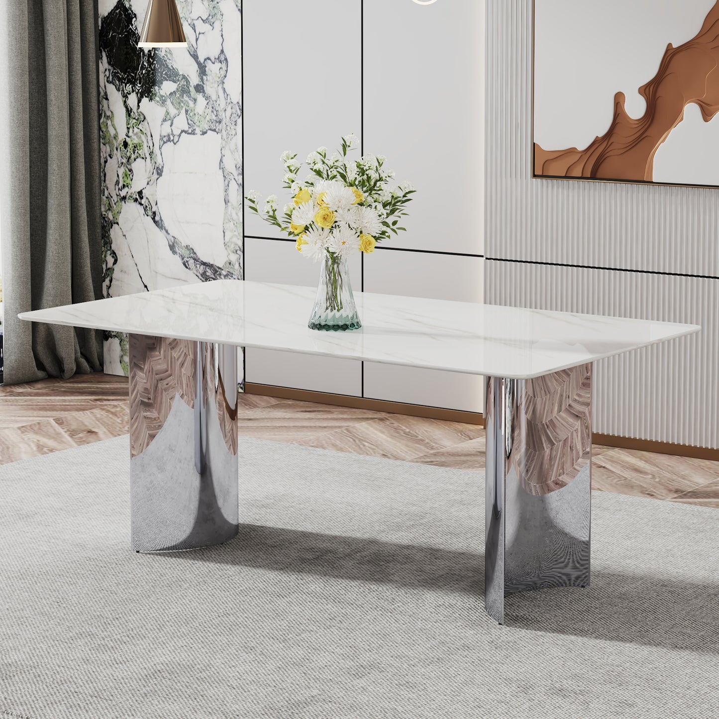 zara marble dining table, silver