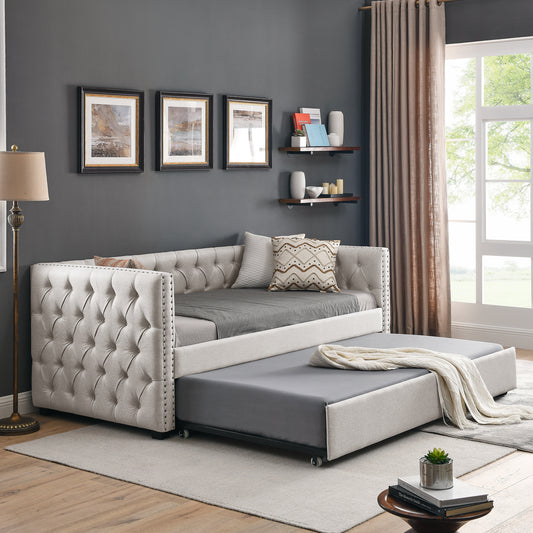 Daybed with Trundle Upholstered Tufted Sofa Bed