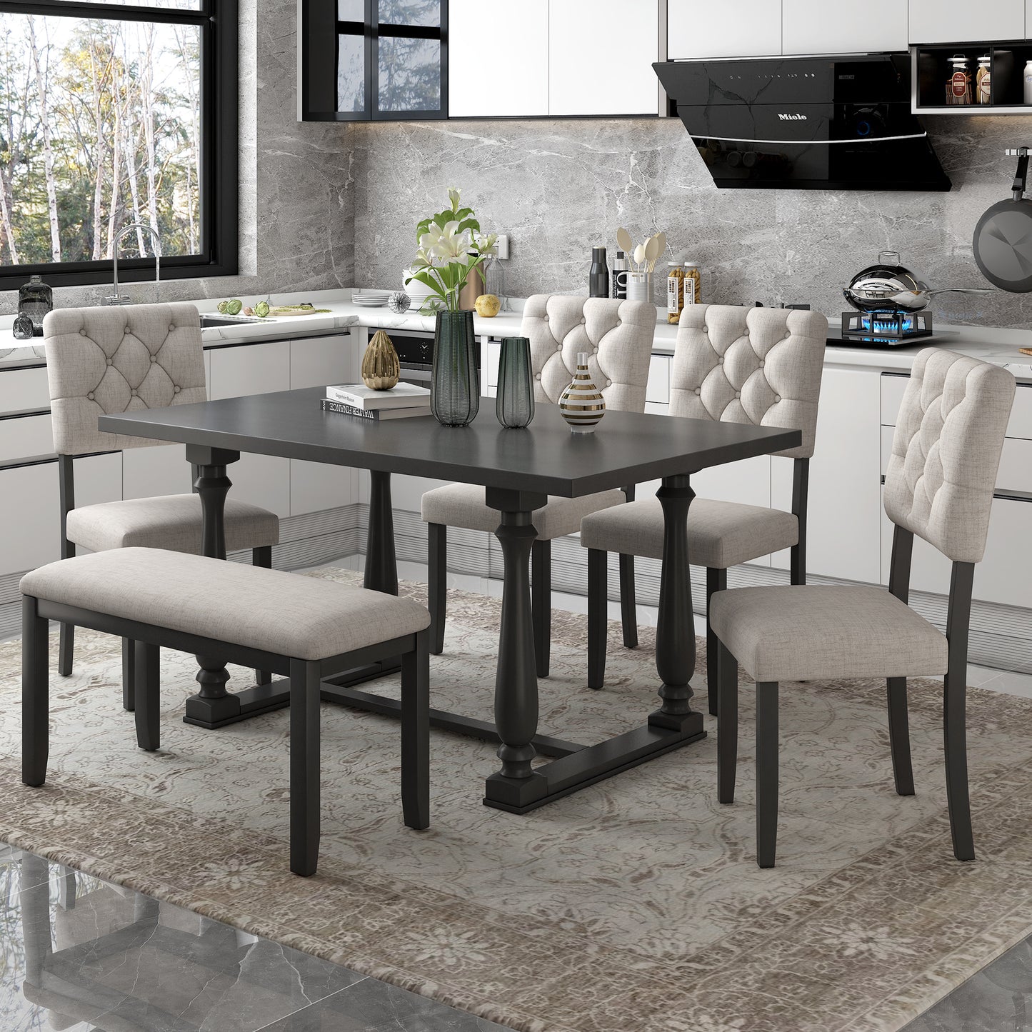 upholstered 6-piece dining table set